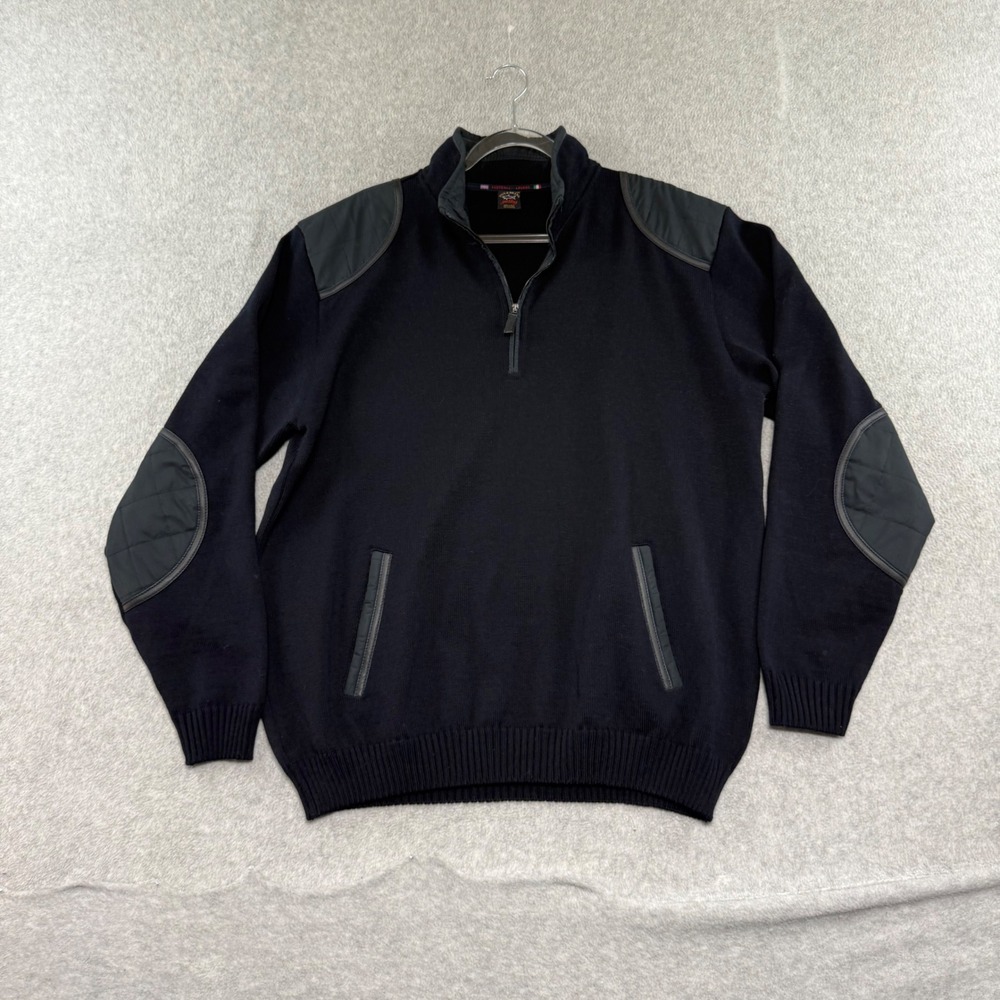 Paul & Shark Yachting Sweater Mens 2XL Black 1/4 Zip Shoulder Elbow Patch Italy